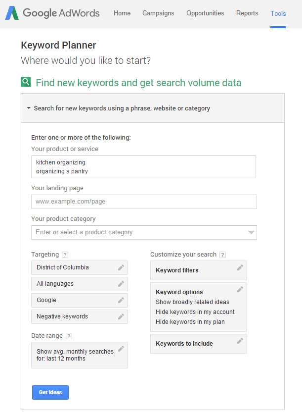 Google AdWords Keyword Planner