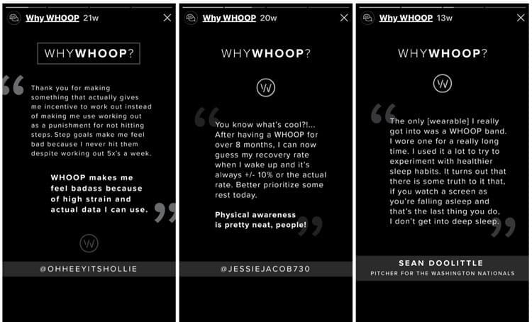 Customer testimonials used on Instagram stories
