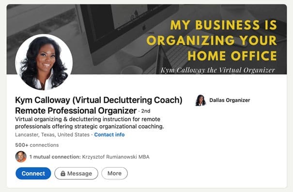 LinkedIn profile for professional organizer