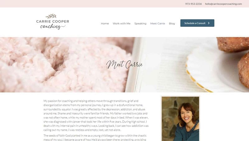 Screenshot of Carrie Cooper website